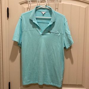 Calvin Klein Men’s Size L Polo Golf Shirt Short Sleeves 1 Zip Pocket Teal Stripe